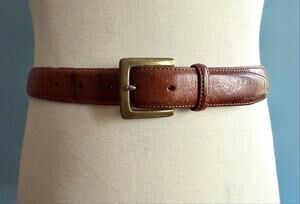 CHAPS Distressed Brown Italian Leather Belt Mens sz 34
